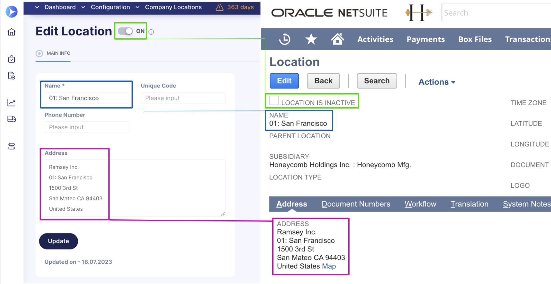 NetSuite Locations Integration